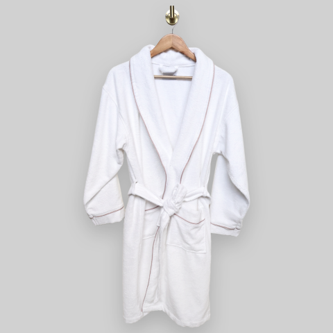 Biyeli Beyaz Bornoz S-M - Pudra