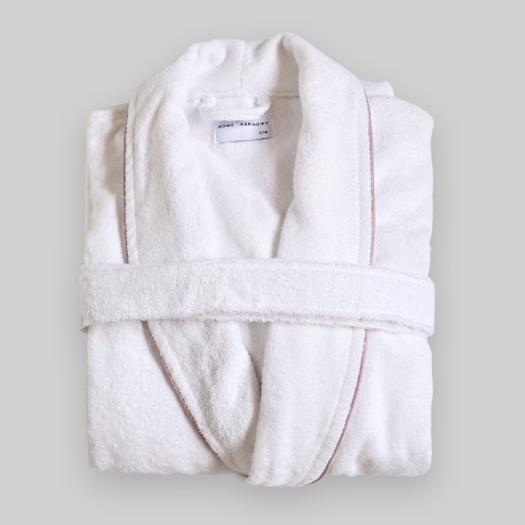 Biyeli Beyaz Bornoz L-XL - Pudra