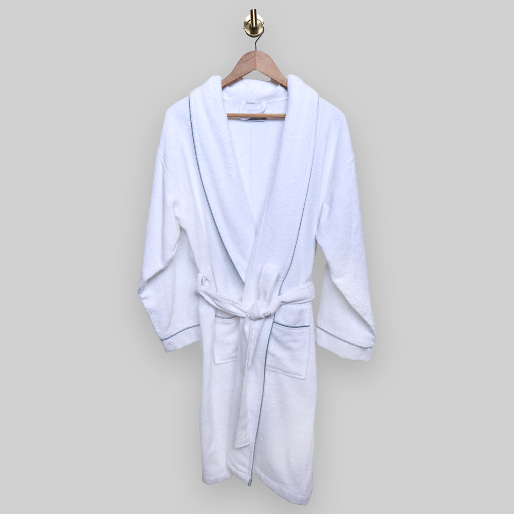 Biyeli Beyaz Bornoz L-XL - Mavi