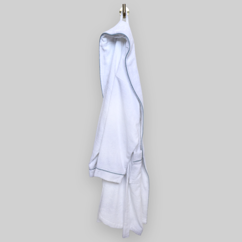 Biyeli Beyaz Bornoz L-XL - Mavi