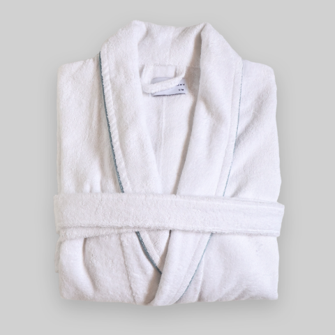 Biyeli Beyaz Bornoz L-XL - Mavi