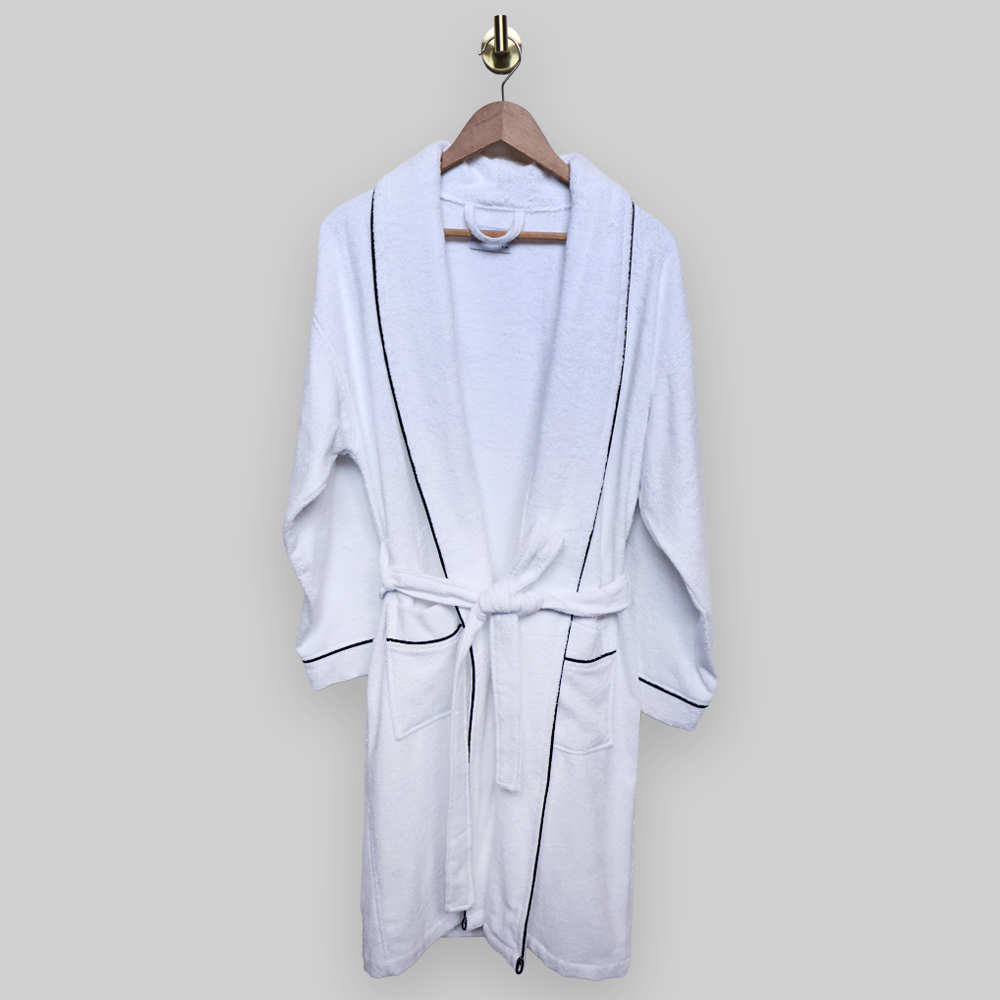 Biyeli Beyaz Bornoz S-M - Siyah