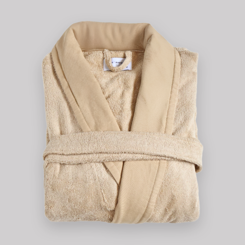 Keten Yakalı Bornoz ve Bas Havlusu L-XL - Bej