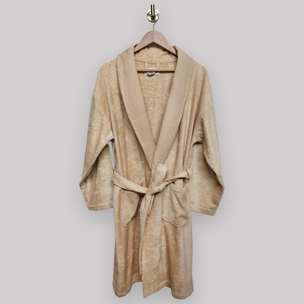 Keten Yakalı Bornoz ve Bas Havlusu L-XL - Bej