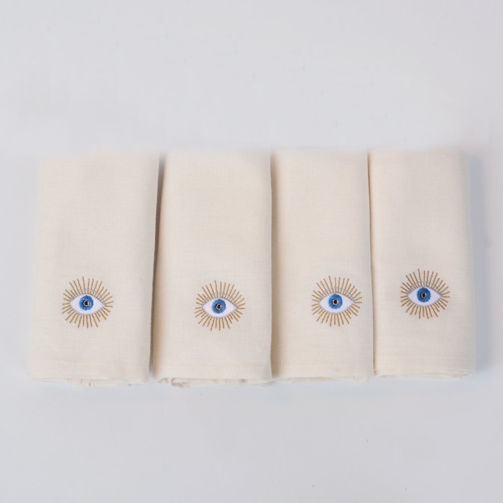 4'Lü Mystic Nakışlı Misafir Havlusu Ekru