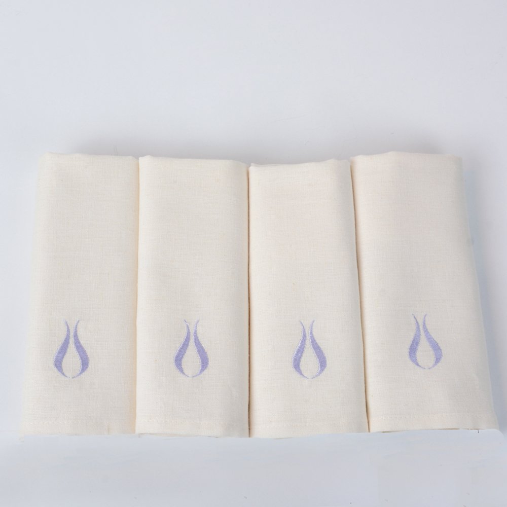 4'Lü Lale Nakışlı Misafir Havlusu Ekru