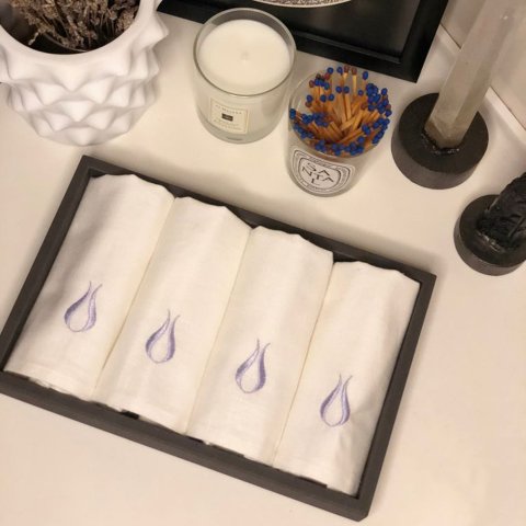 4'Lü Lale Nakışlı Misafir Havlusu Ekru