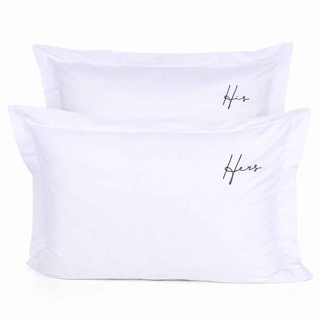 HIS HERS Nakışlı Volanlı Yastık Kılıfı Black - 120 Tel Kumaş