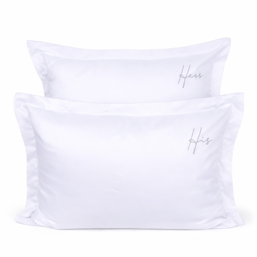 HIS HERS Nakışlı Volanlı Yastık Kılıfı Silver - 120 Tel Kumaş