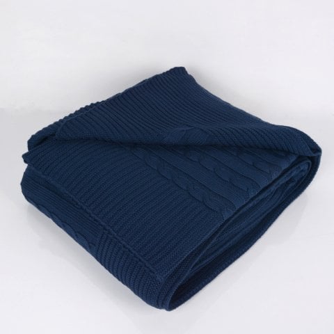Lacivert Akrilik Çift Kişilik Koltuk Şalı 210x220 Çift Taraflı Örgü Battaniye