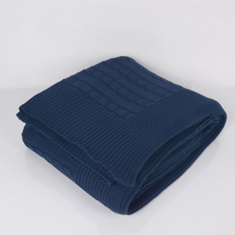 Lacivert Akrilik Çift Kişilik Koltuk Şalı 210x220 Çift Taraflı Örgü Battaniye