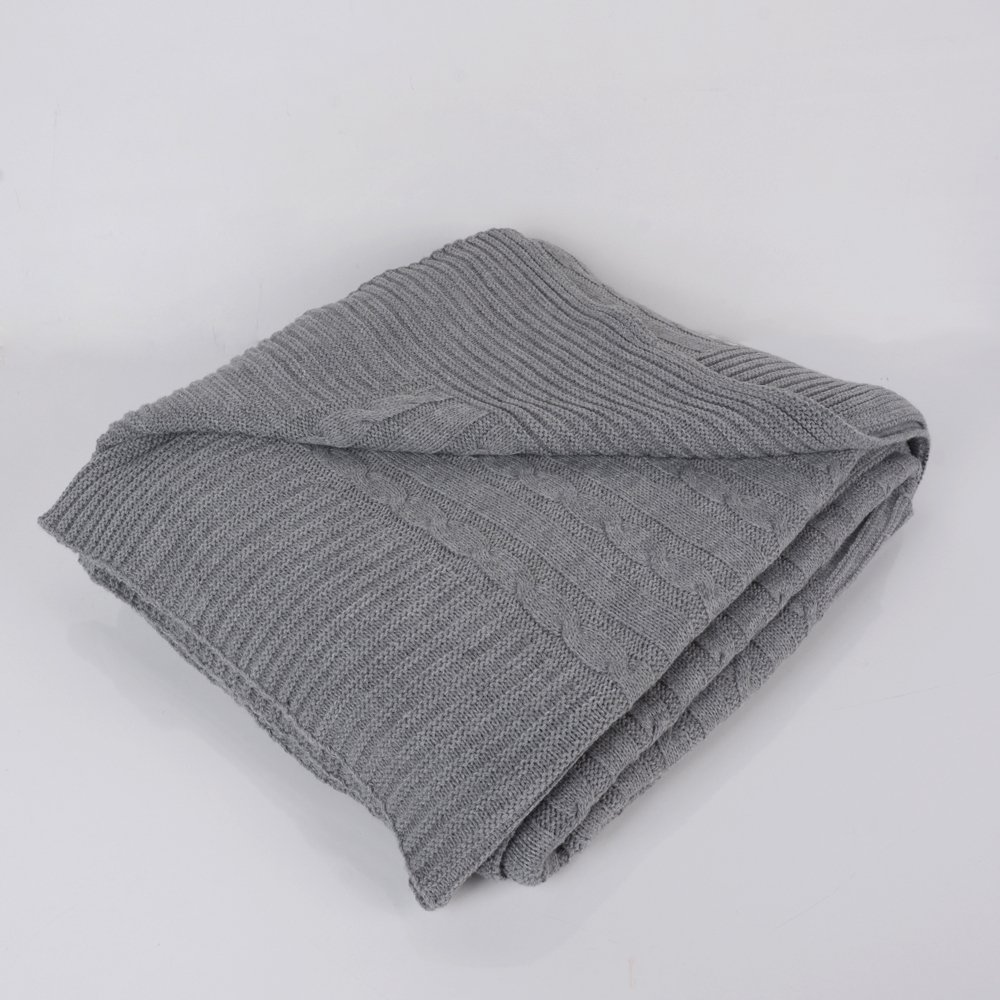 Gri Akrilik Çift Kişilik Koltuk Şalı 210x220 Çift Taraflı Örgü Battaniye