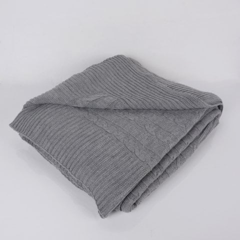 Gri Akrilik Çift Kişilik Koltuk Şalı 210x220 Çift Taraflı Örgü Battaniye