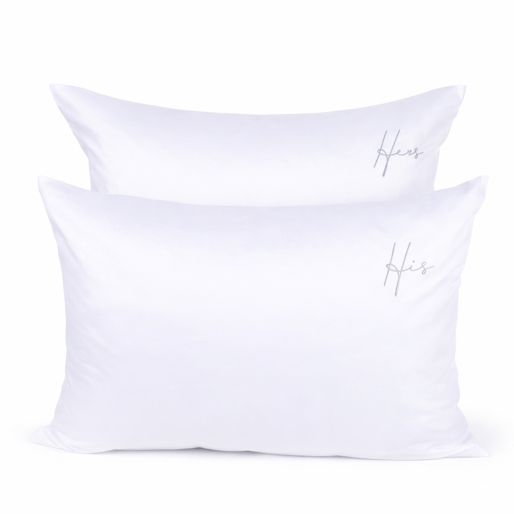 HIS HERS Nakışlı Standart  Yastık Kılıfı Silver - 80 Tel Kumaş