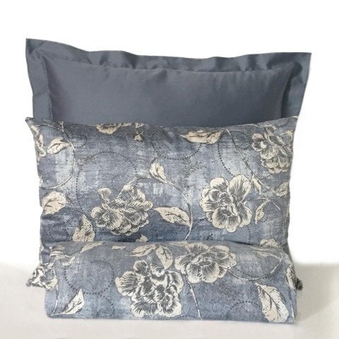 %100 Pamuk Saten Janine  Nevresim Takımı Mavi - Tek Kişilik - Fitted Çarşaf