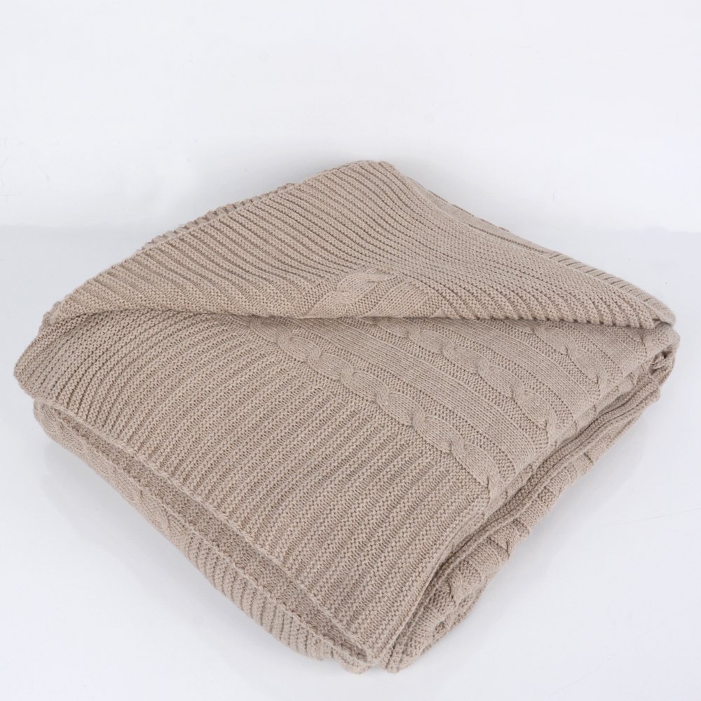 Bej Akrilik Çift Kişilik Koltuk Şalı 210x220 Özel Örgü Çift Taraflı Battaniye