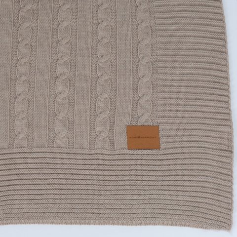 Bej Akrilik Çift Kişilik Koltuk Şalı 210x220 Özel Örgü Çift Taraflı Battaniye