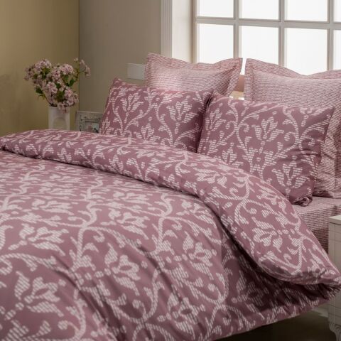 %100 Pamuk Saten Carol  Nevresim Takımı Rose - Çift Kişilik - Fitted Çarşaf