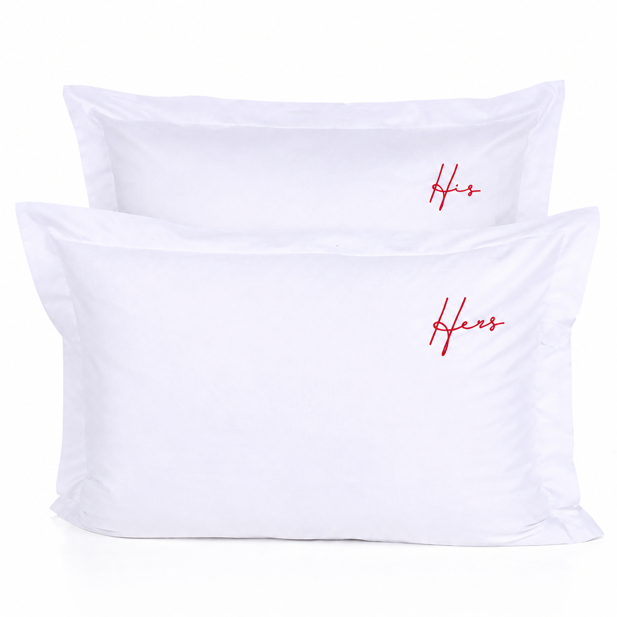 HIS HERS Nakışlı Volanlı Yastık Kılıfı Red - 80 Tel Kumaş