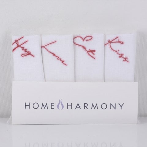 Valentine 4'lü Peçete Seti Kalpli Desenli Masa Tekstili Home Harmony