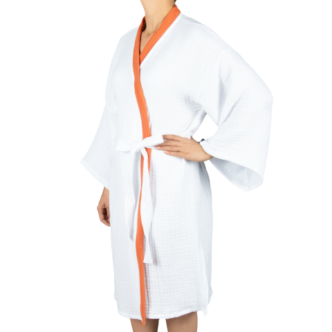 Müslin Bornoz Beyaz – Mavi