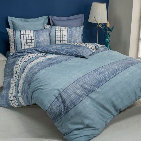 %100 Pamuk Saten Melanie  Nevresim Takımı Mavi - Tek Kişilik - Düz Çarşaf